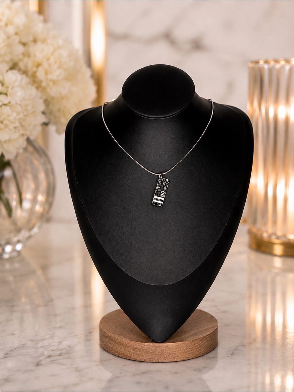 Dior Iconic Trotter Print Enamel Black & Sterling Silver Necklace | Y2K Vintage